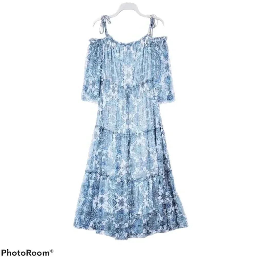 {Taylor} Blue Paisley Print Boho Maxi Dress - Size 2